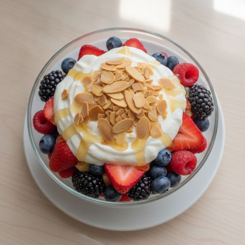 Creamy Greek Yogurt Parfait with Mixed Berries and Almonds