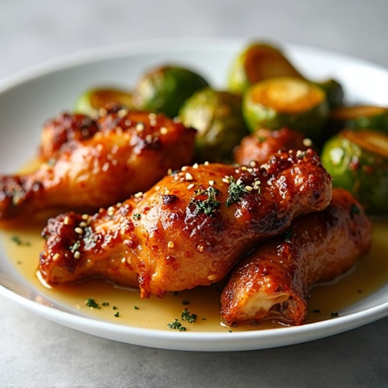 Sweet & Sticky Roasted Honey Chicken Wings with Crispy Brussels Sprouts