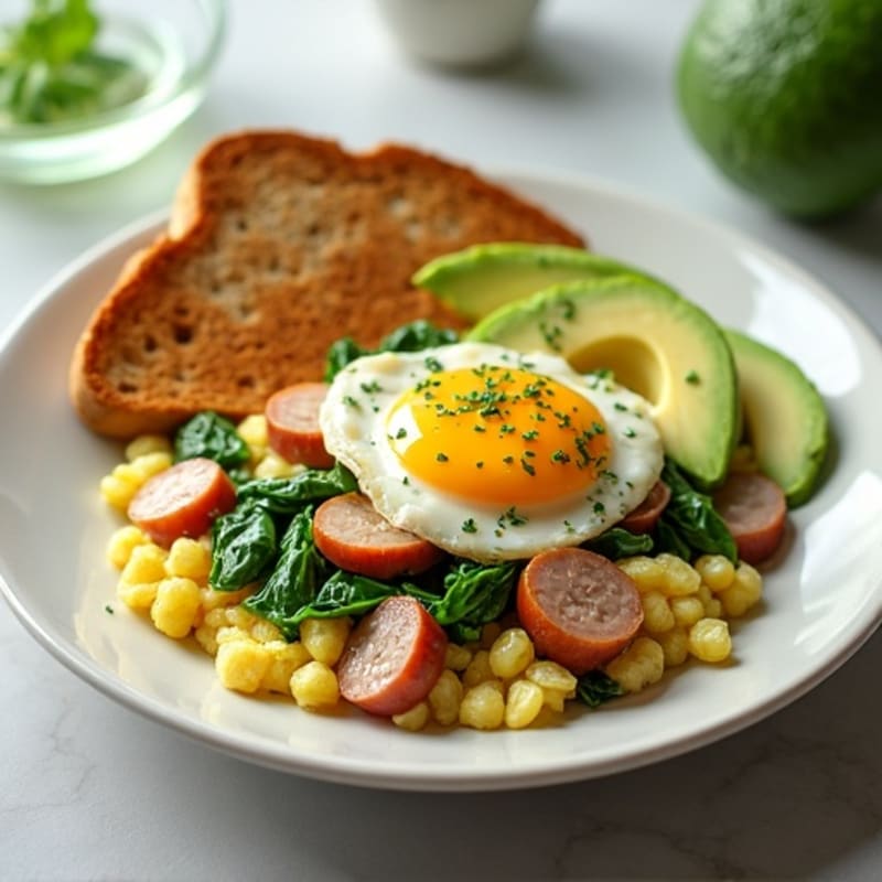 Egg White Scramble with Spinach and Turkey Sausage