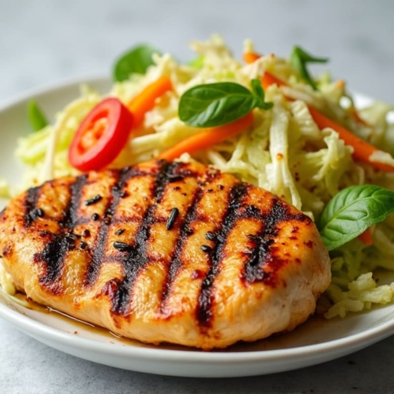Grilled Chicken Breast with Crunchy Cabbage Slaw