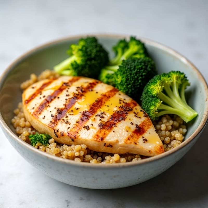 Grilled Chicken and Quinoa Bowl with Roasted Broccoli