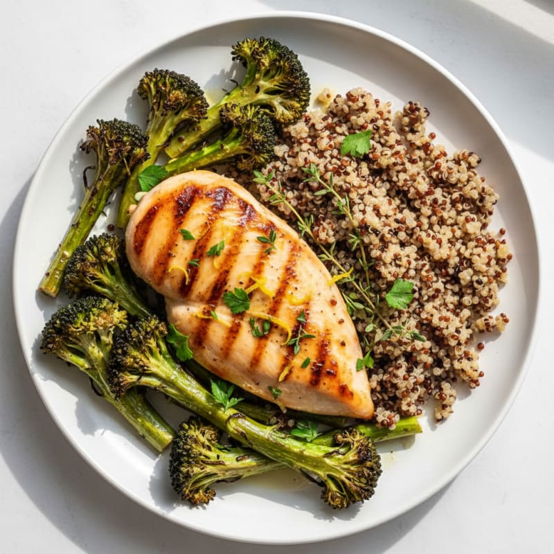 Grilled Chicken Breast with Roasted Broccoli and Quinoa