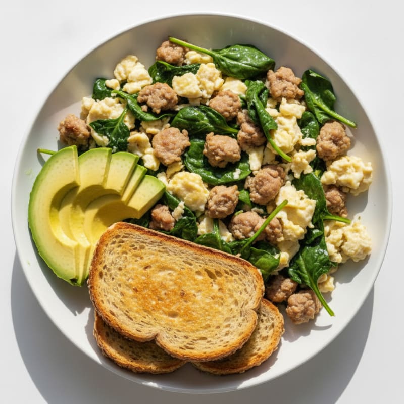 Egg White and Turkey Sausage Scramble with Spinach
