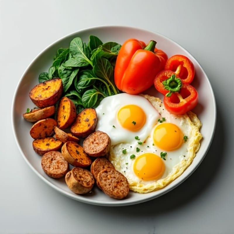 Savory Egg and Vegetable Scramble with Roasted Sweet Potatoes