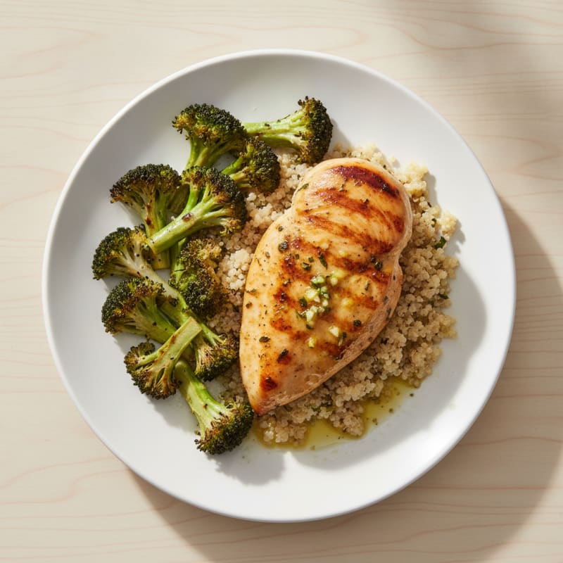 Grilled Chicken Breast with Quinoa and Roasted Broccoli