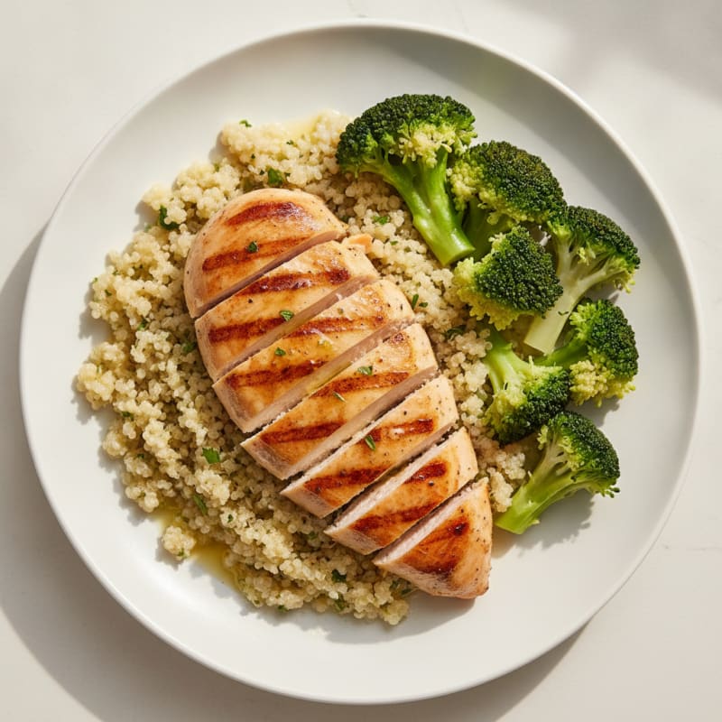 Grilled Chicken Breast with Quinoa and Steamed Broccoli