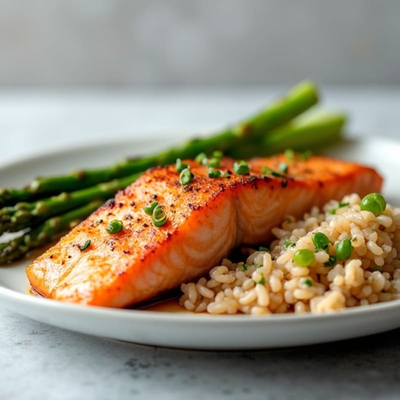 Seared Salmon with Steamed Asparagus and Brown Rice