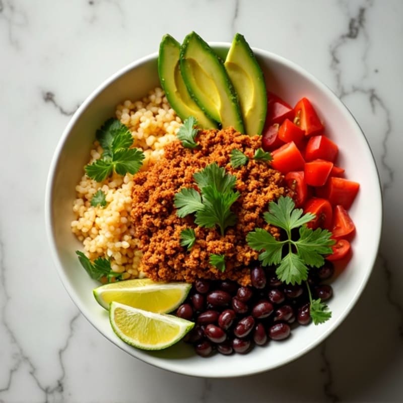 Spicy Ground Turkey Taco Bowl with Cilantro-Lime Cauliflower Rice