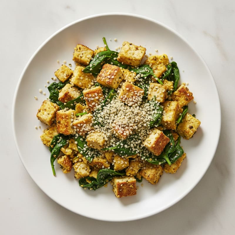 Creamy Tofu Scramble with Spinach and Hemp Seeds