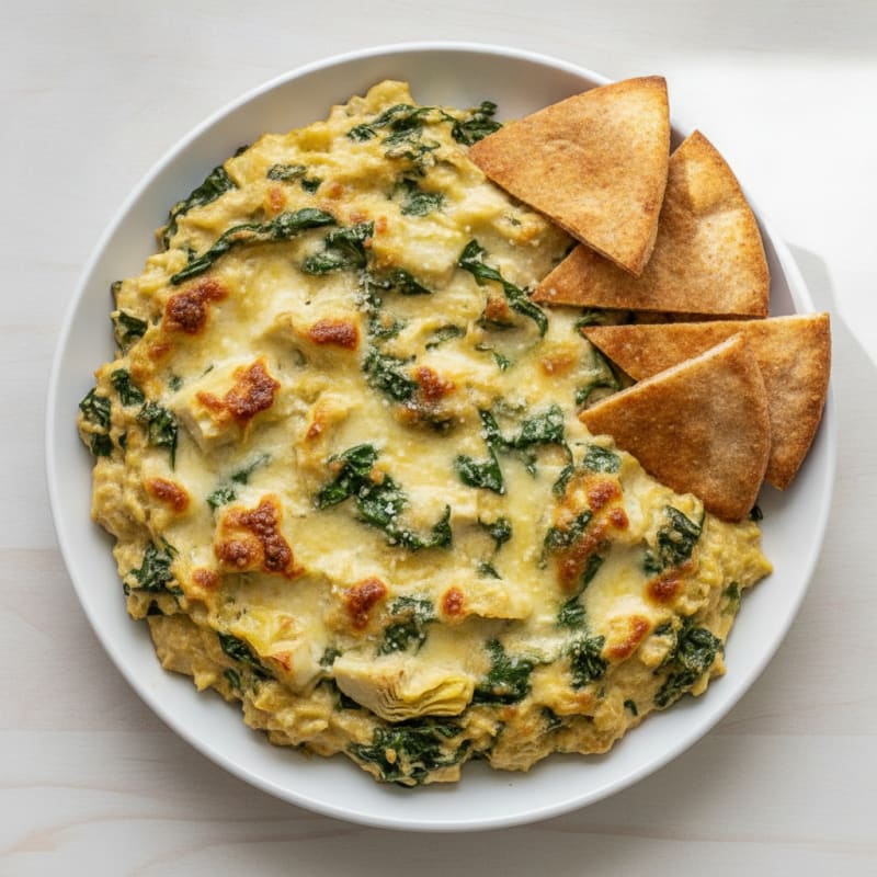 Baked Spinach Artichoke Dip with Toasted Pita