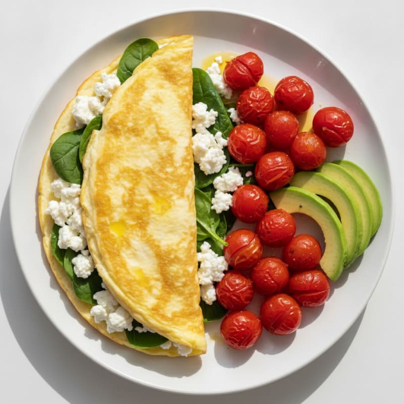 Egg White Spinach Omelette with Cottage Cheese and Roasted Tomatoes