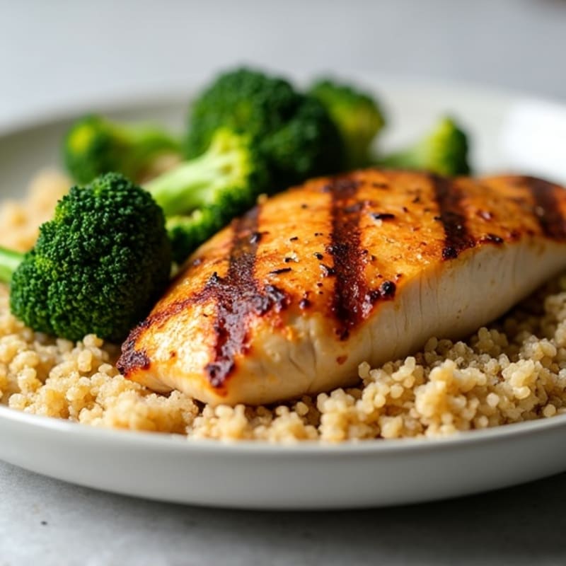 Grilled Chicken Breast with Roasted Broccoli and Quinoa
