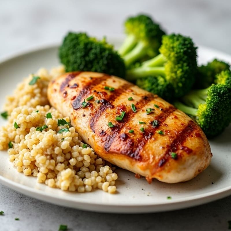 Grilled Chicken Breast with Quinoa and Roasted Broccoli