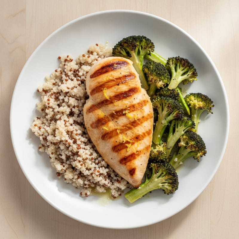 Grilled Chicken Breast with Quinoa and Roasted Broccoli