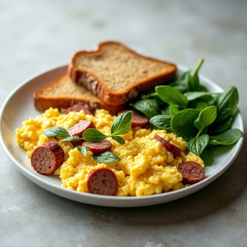 Egg White and Turkey Sausage Scramble with Spinach
