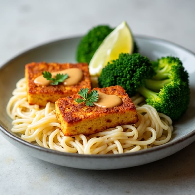 Crispy Baked Tofu with Peanut-Lime Sauce and Roasted Broccoli