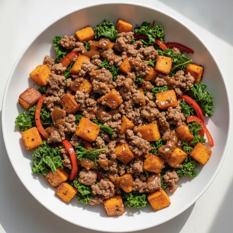 Ground Beef and Sweet Potato Harvest Bowl