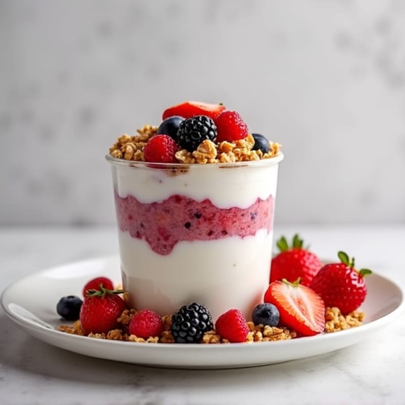 Greek Yogurt Parfait with Protein Granola and Mixed Berries