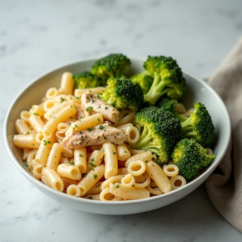 Creamy Garlic Chicken Pasta with Roasted Broccoli