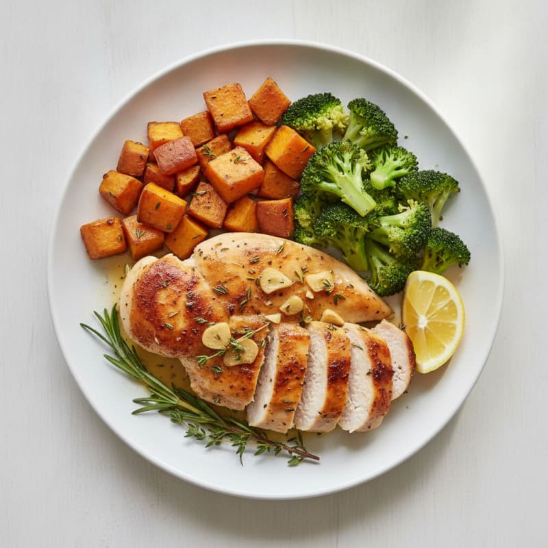 Garlic Herb Chicken with Roasted Sweet Potatoes