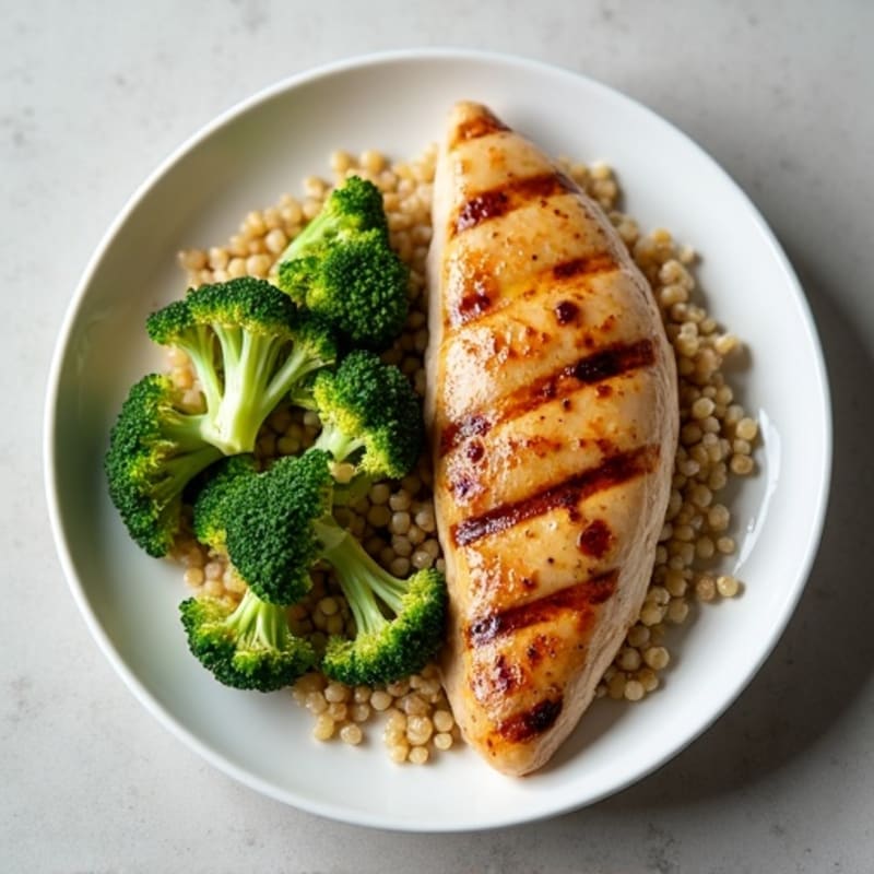 Grilled Chicken Breast with Roasted Broccoli and Quinoa