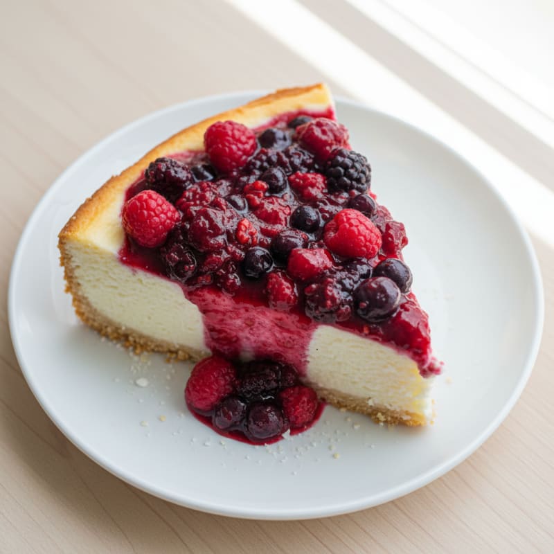 Greek Yogurt Protein Cheesecake with Mixed Berries
