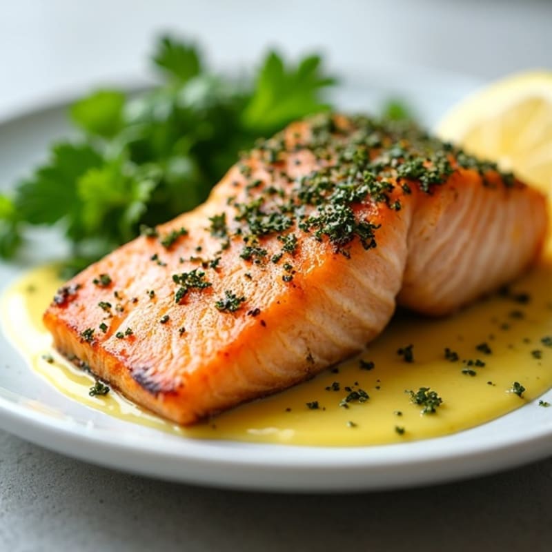 Herb-Crusted Pan Seared Salmon with Lemon Butter Sauce