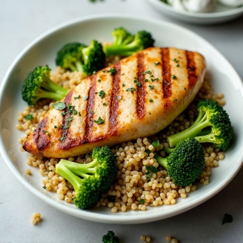 Grilled Chicken Breast with Quinoa and Roasted Broccoli