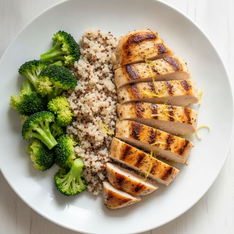 Grilled Chicken Breast with Quinoa and Steamed Broccoli