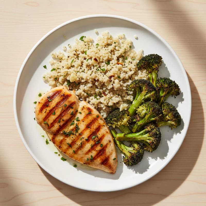 Grilled Chicken Breast with Quinoa and Roasted Broccoli