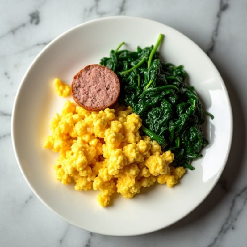 Egg White Scramble with Turkey Sausage and Wilted Spinach