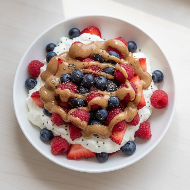 Greek Yogurt Protein Parfait with Mixed Berries and Almond Butter