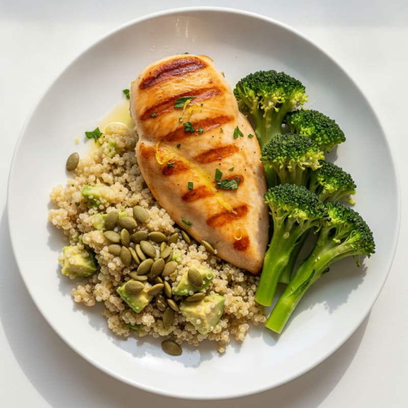Grilled Chicken Breast with Quinoa and Steamed Broccoli