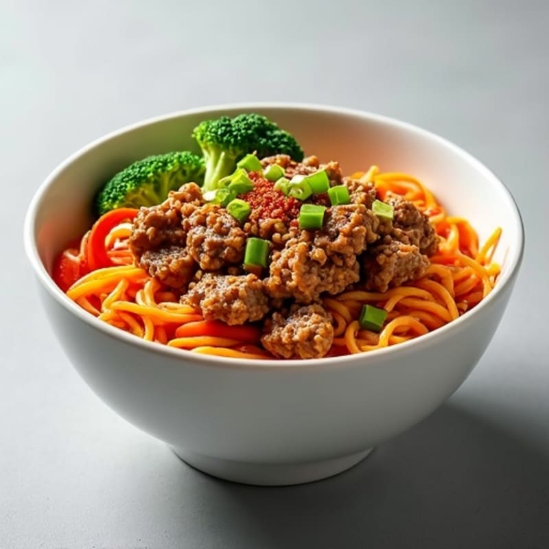 Spicy Ginger-Garlic Ground Pork Noodle Bowl
