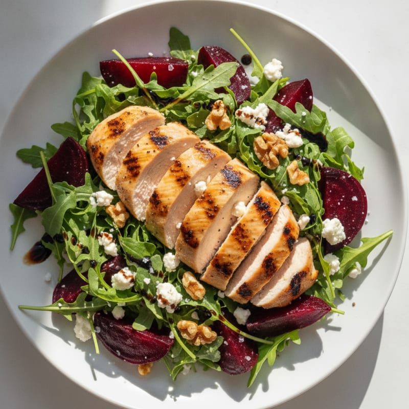 Roasted Beet and Goat Cheese Salad with Grilled Chicken