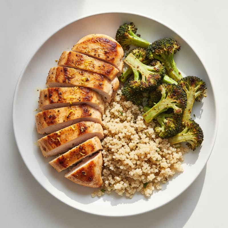 Grilled Chicken Breast with Roasted Broccoli and Quinoa