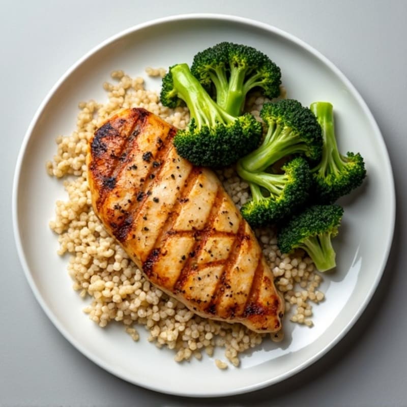 Grilled Chicken Breast with Roasted Broccoli and Quinoa