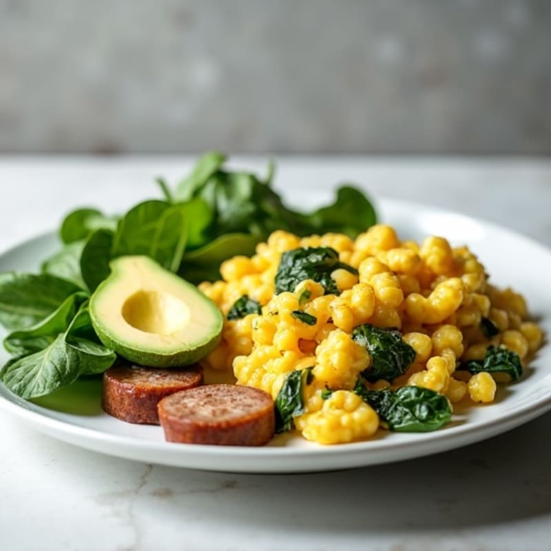 Egg White Spinach Scramble with Turkey Sausage