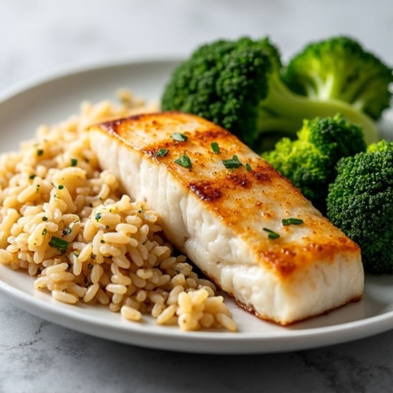 Grilled Fish with Brown Rice and Steamed Broccoli