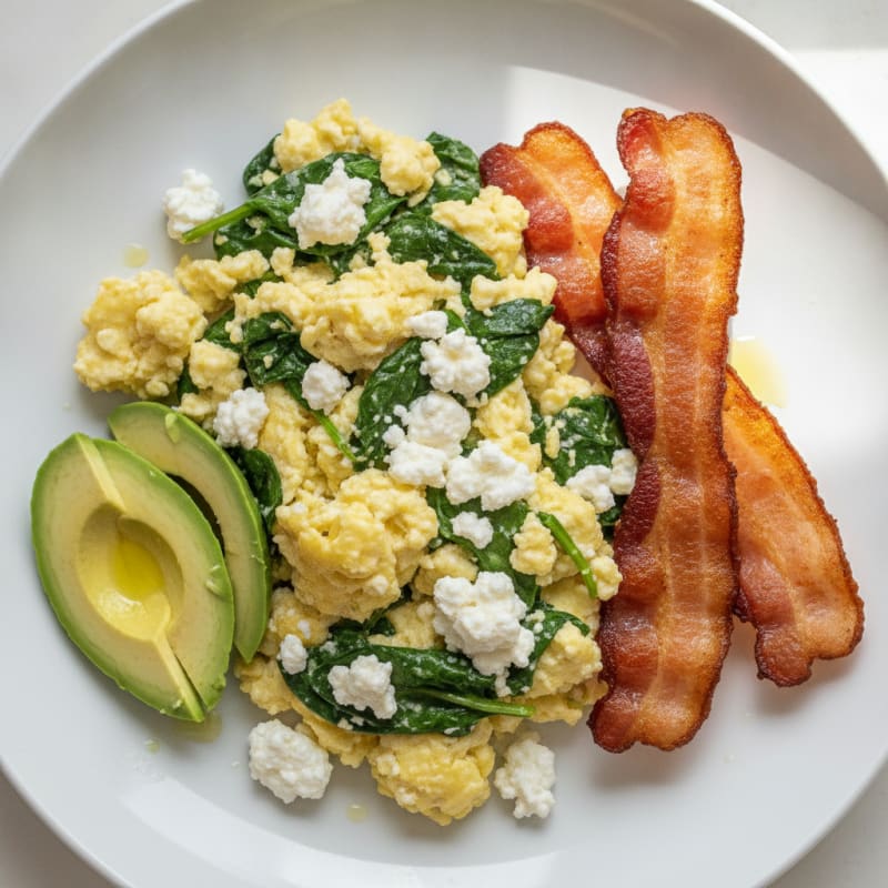 Cottage Cheese Scramble with Spinach and Turkey Bacon