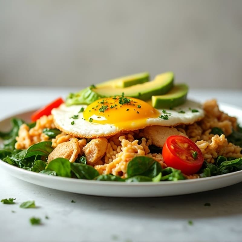 Chicken Egg White Scramble with Spinach and Cherry Tomatoes