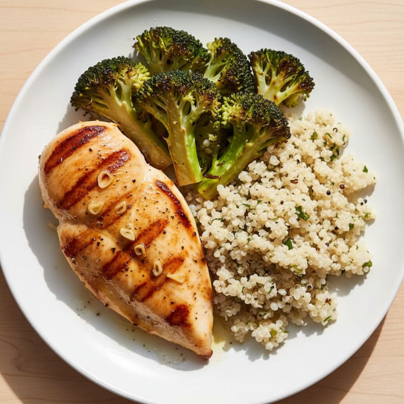 Grilled Chicken Breast with Roasted Broccoli and Quinoa