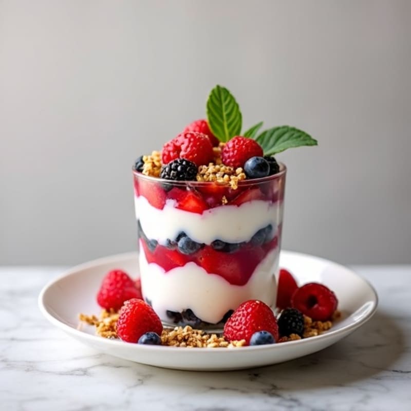 Creamy Greek Yogurt Parfait with Mixed Berries and Protein Granola