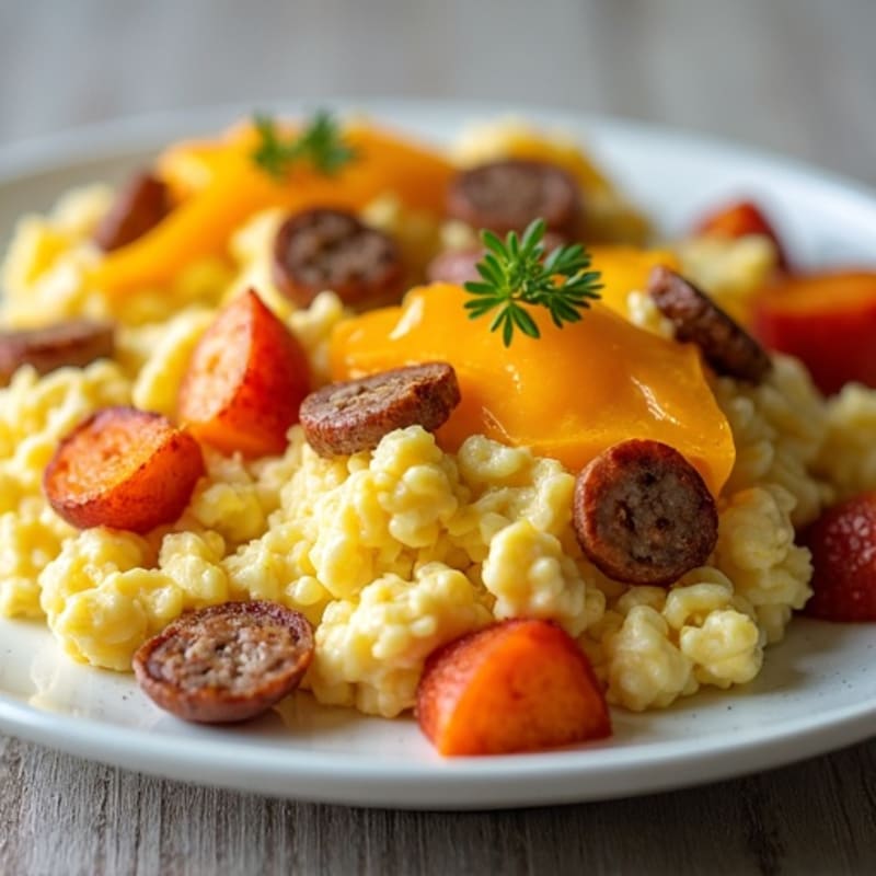 Egg White Scramble with Turkey Sausage and Roasted Sweet Potatoes