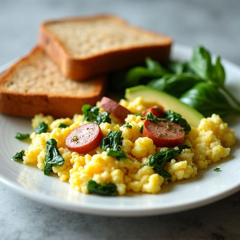 Egg White Scramble with Turkey Sausage and Spinach