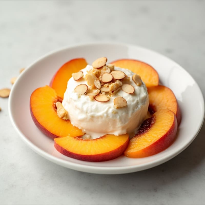 Cottage Cheese with Sliced Peaches and Almonds