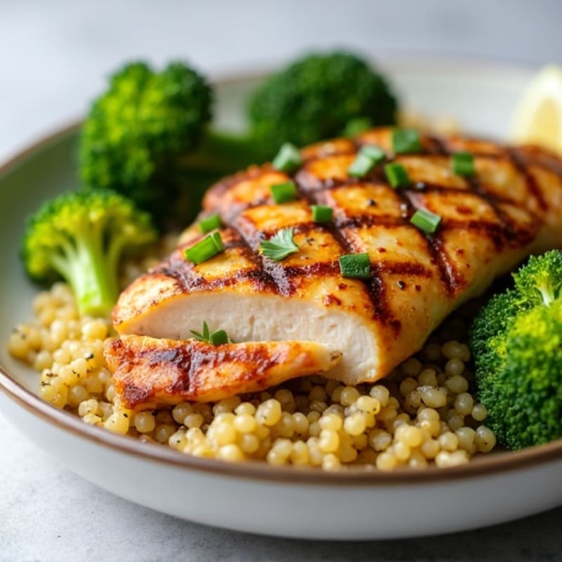 Grilled Chicken Breast with Quinoa and Roasted Broccoli