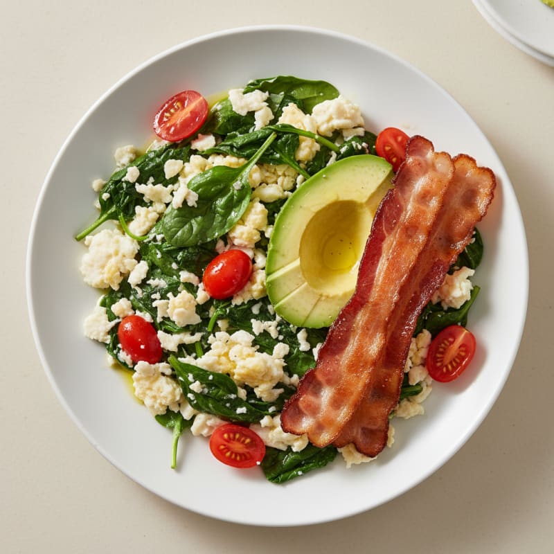 Egg White Spinach Scramble with Turkey Bacon