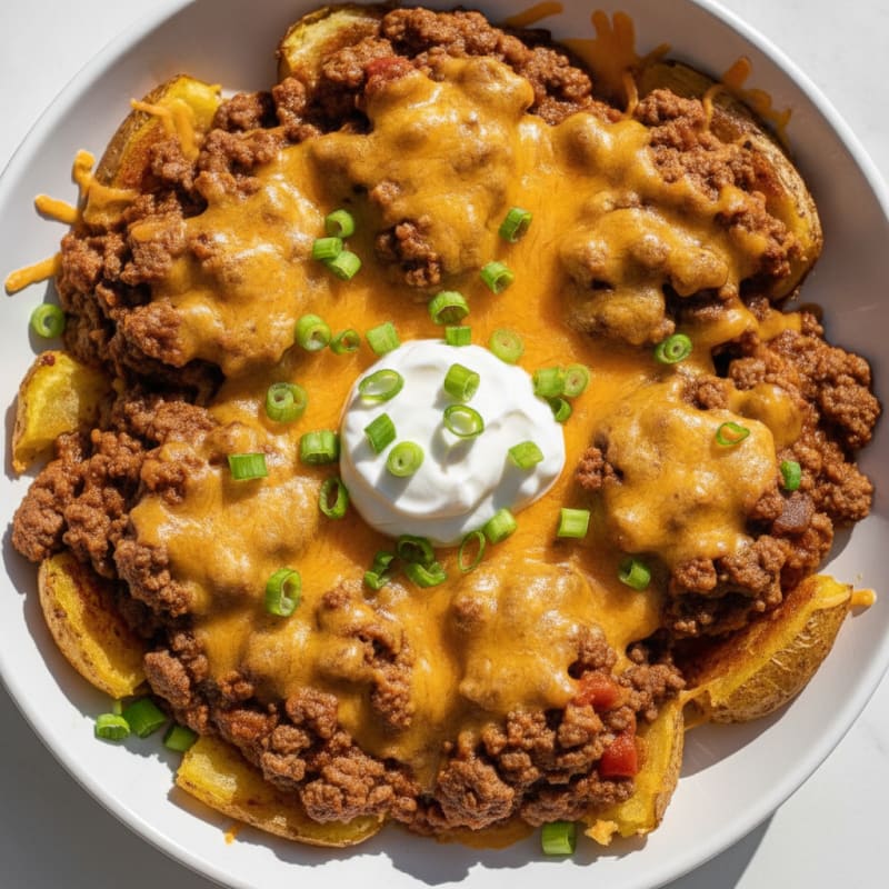 Loaded Chili Cheese Potato Skins