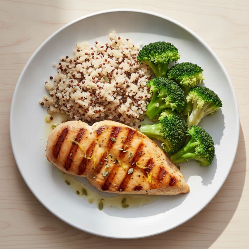 Grilled Chicken Breast with Quinoa and Steamed Broccoli